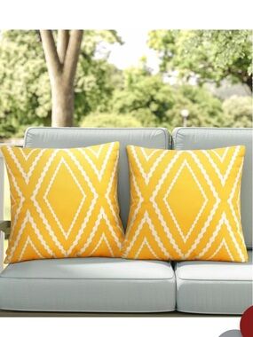 Yellow Geometric Outdoor Pillow Covers SQUARE 18x18” (2-pack)